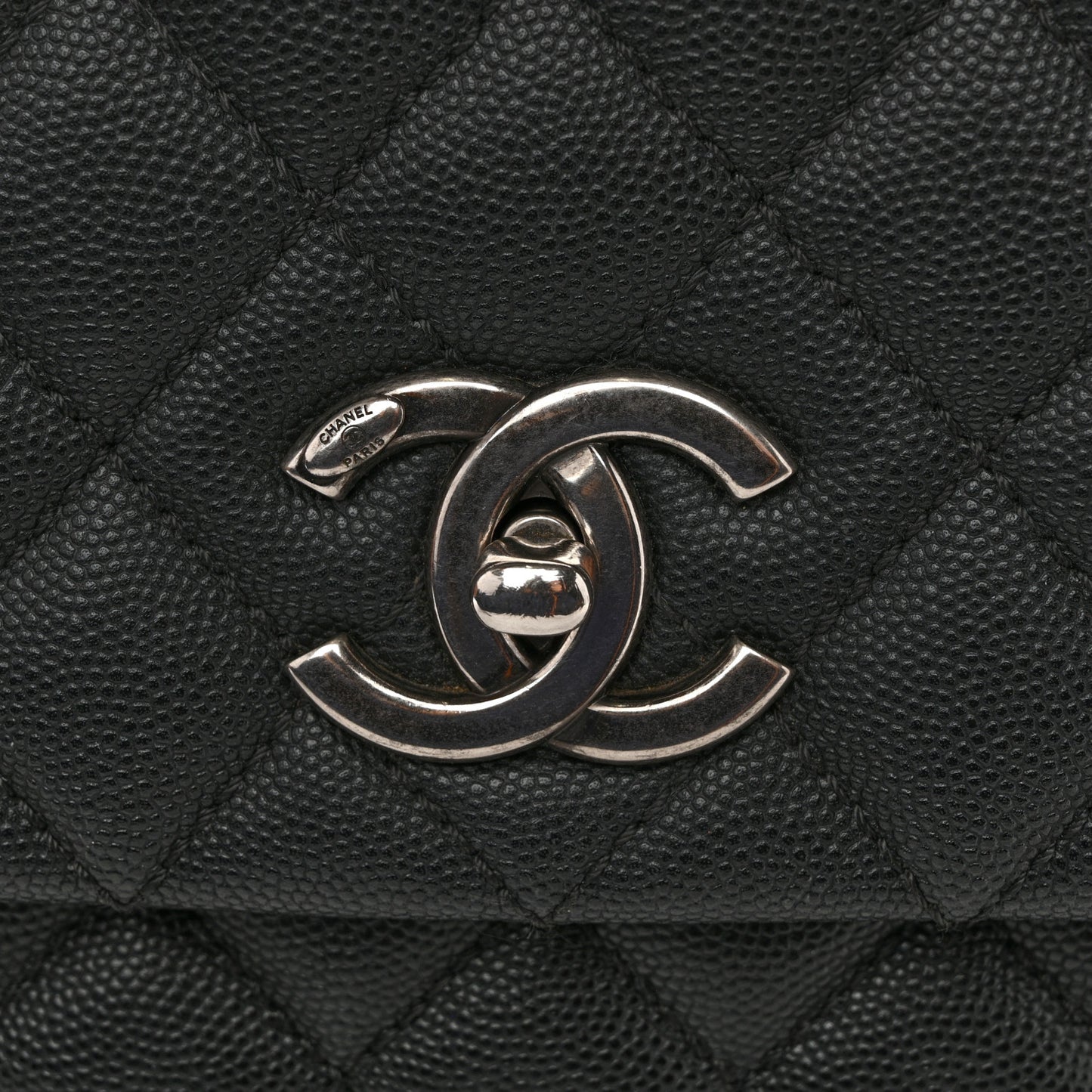 Caviar Lizard Embossed Quilted Small Coco Handle Flap Black
