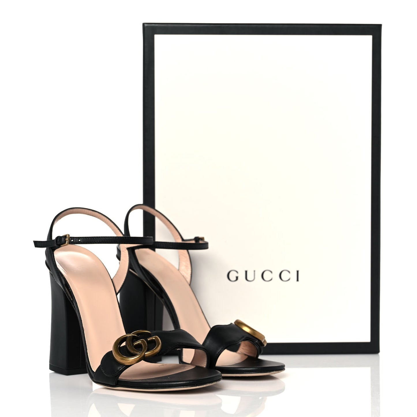 Lifford Calfskin GG Marmont Ankle Wrap 105mm Sandals 35 Black