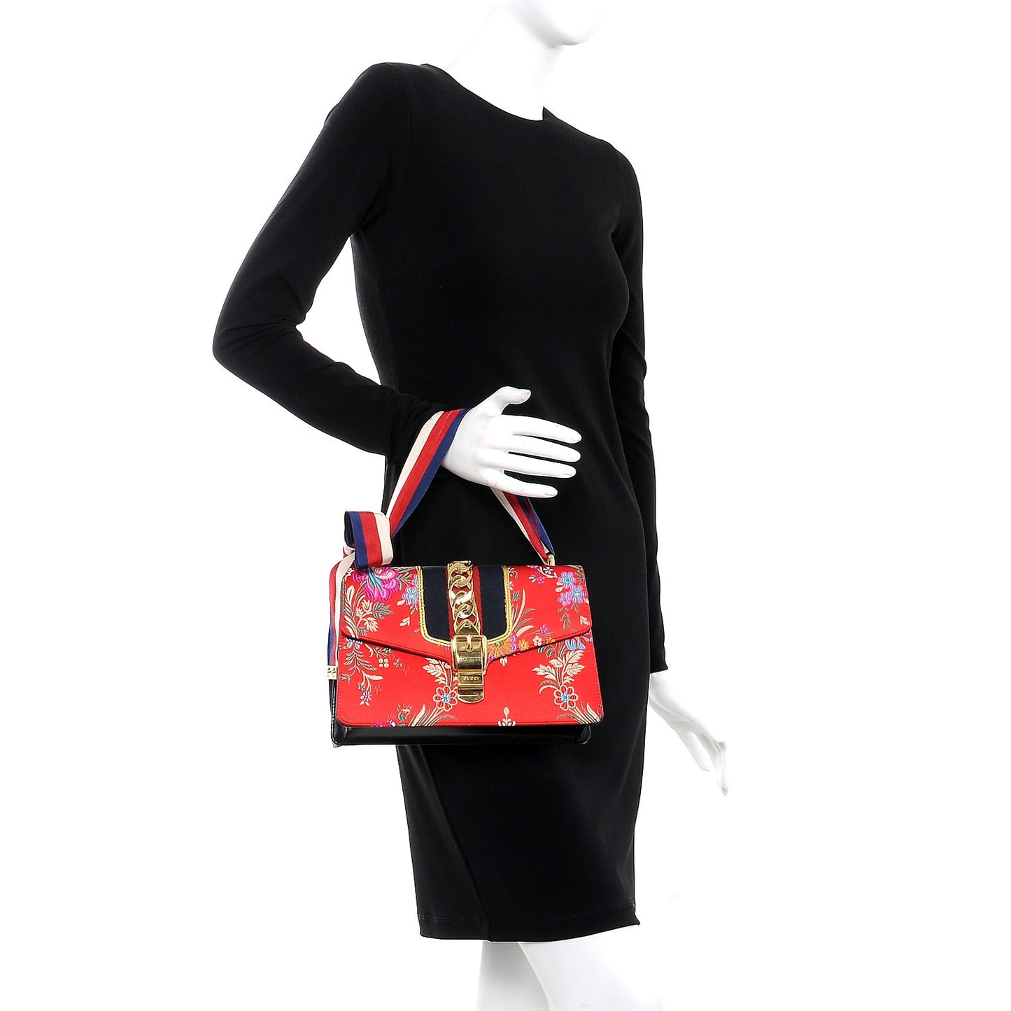 Jacquard Floral Small Sylvie Shoulder Bag Red Multicolor Black