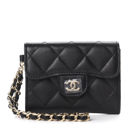 Chanel Caviar Quilted Flap Card Holder Chain Wristlet Black 1 of 9