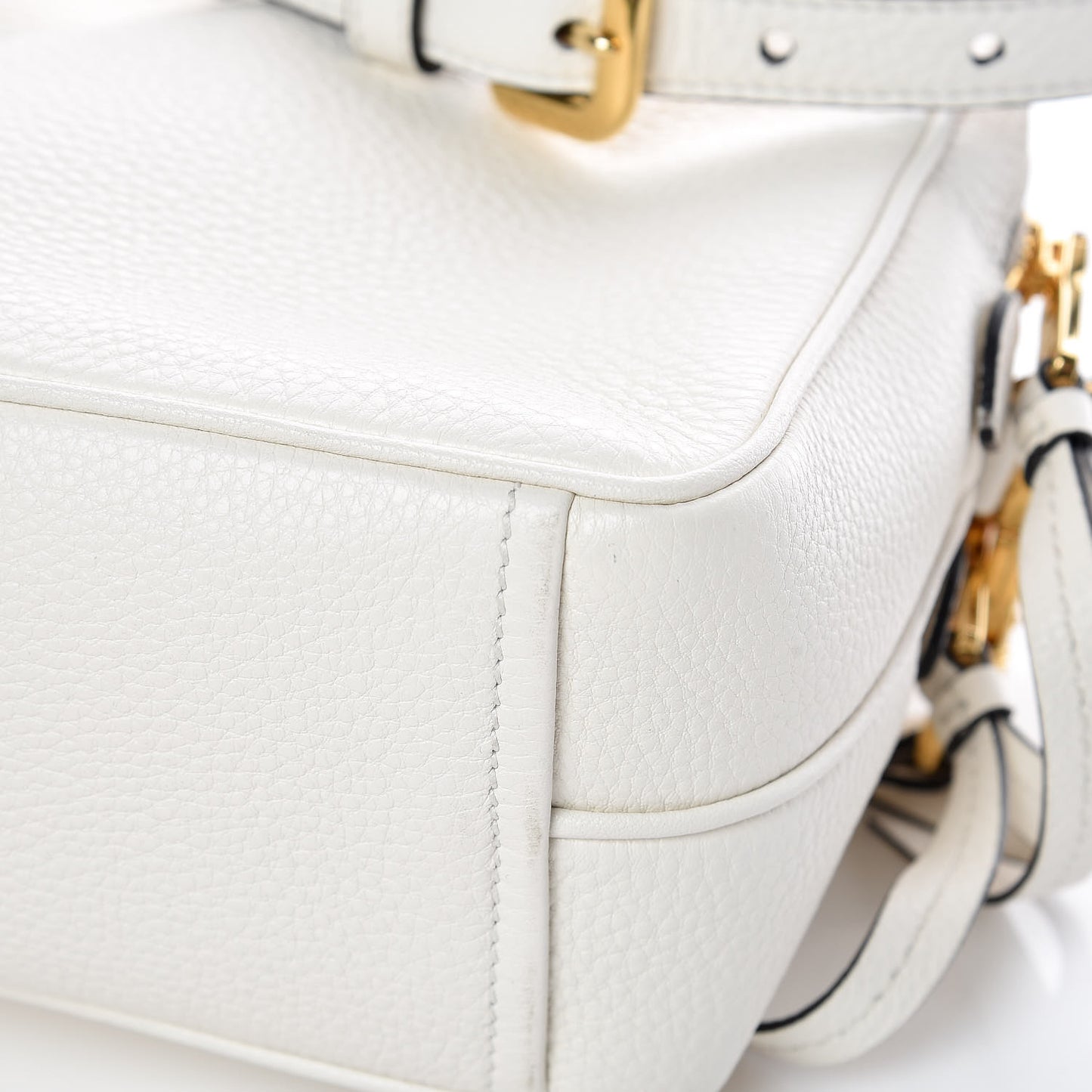 Vitello Daino Medium Double Zip Shoulder Bag White