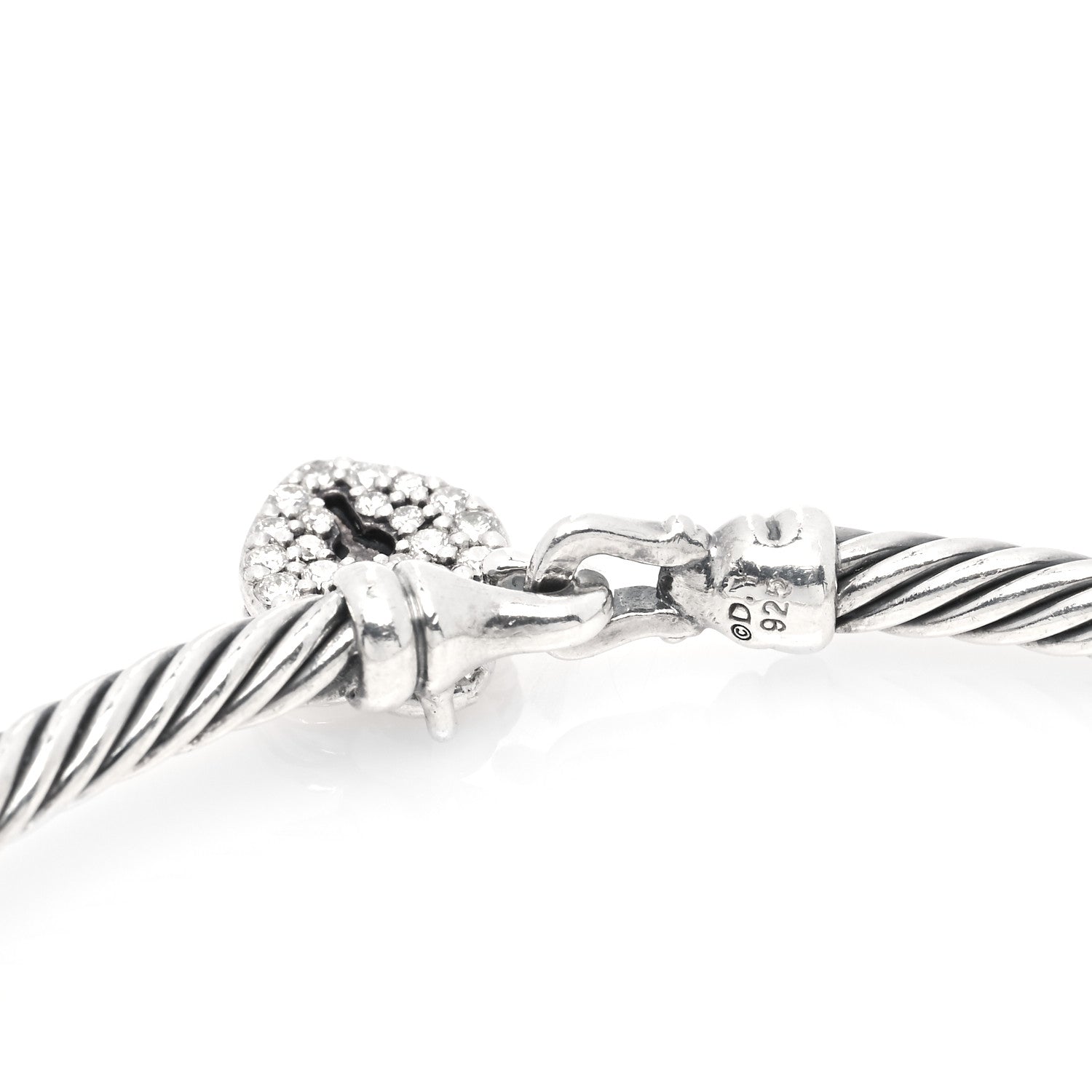 David Yurman Sterling Silver Diamond Heart Padlock Cable Bracelet 5 of 5