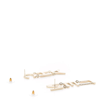 Chanel Metal Cha-Nel Logo Drop Earrings Gold 3 of 5