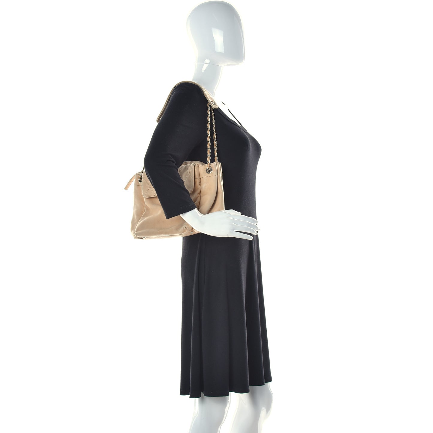Lambskin Quilted Shoulder Flap Bag Beige