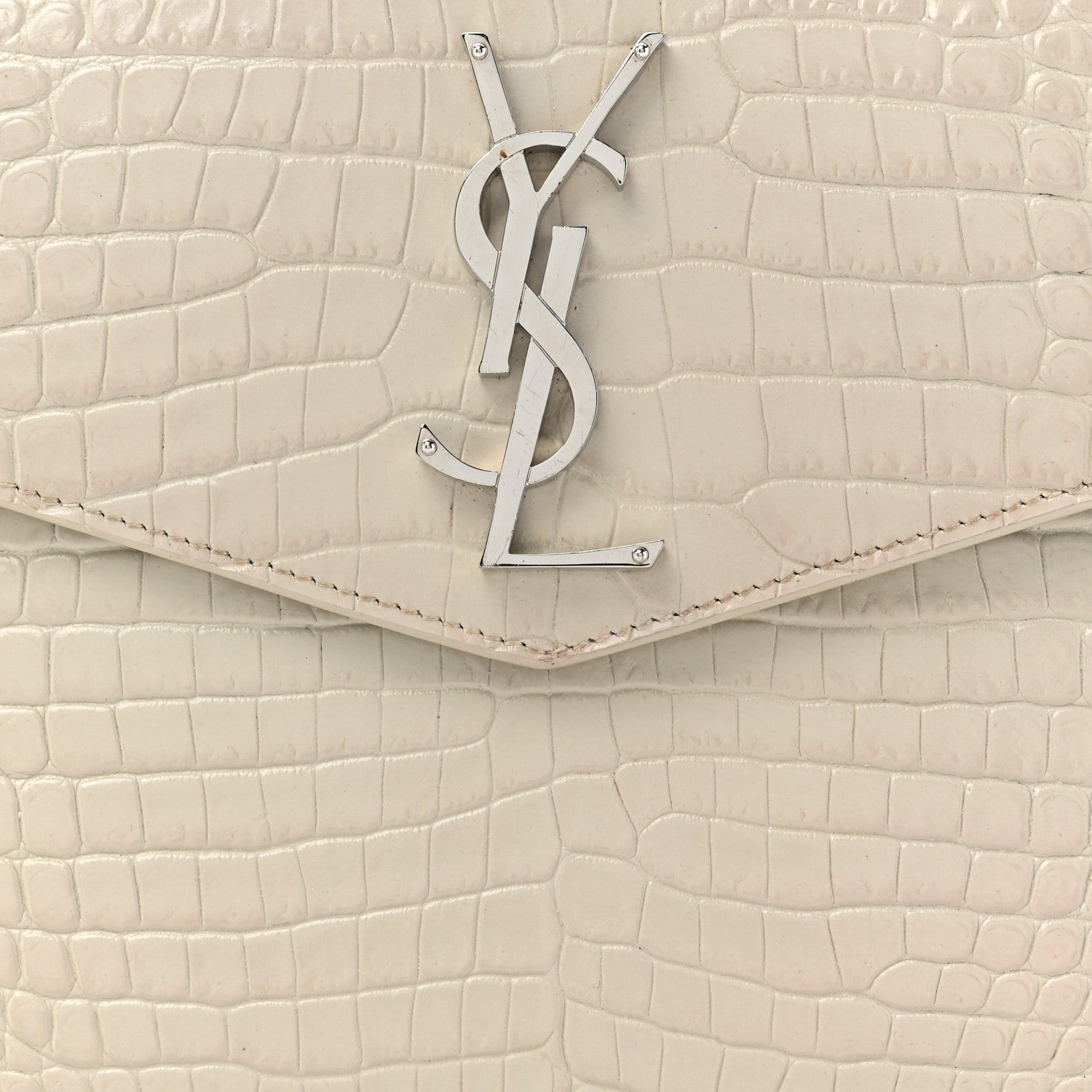 Saint Laurent Calfskin Crocodile Embossed Uptown Monogram Clutch Porcellana 8 of 14