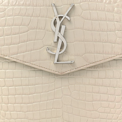 Saint Laurent Calfskin Crocodile Embossed Uptown Monogram Clutch Porcellana 8 of 14