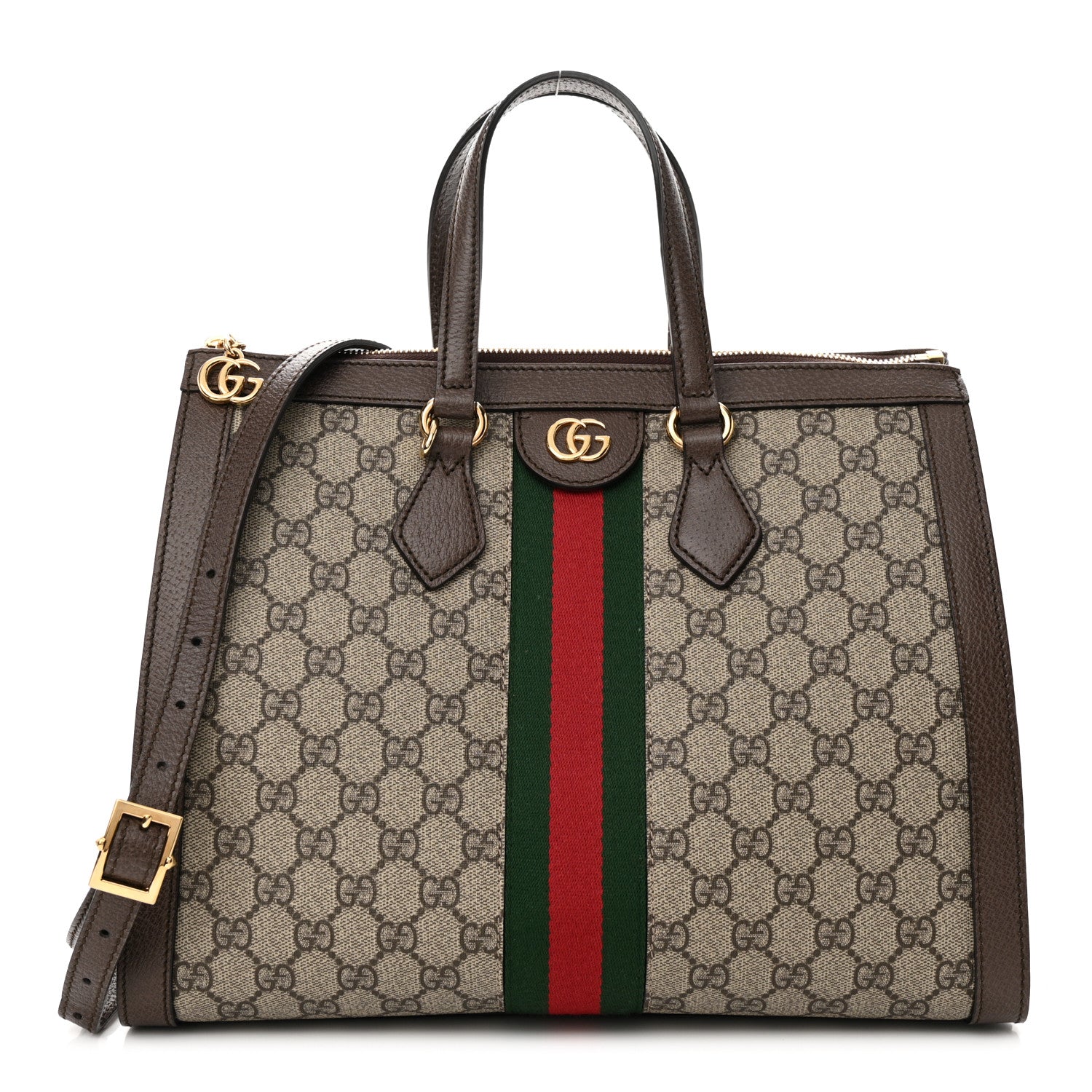 Gucci GG Supreme Monogram Web Medium Ophidia Tote Bag Brown 1 of 11