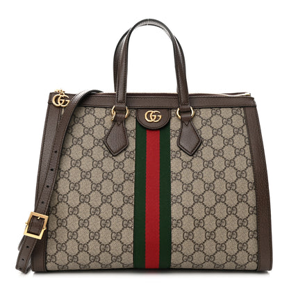 Gucci GG Supreme Monogram Web Medium Ophidia Tote Bag Brown 1 of 11