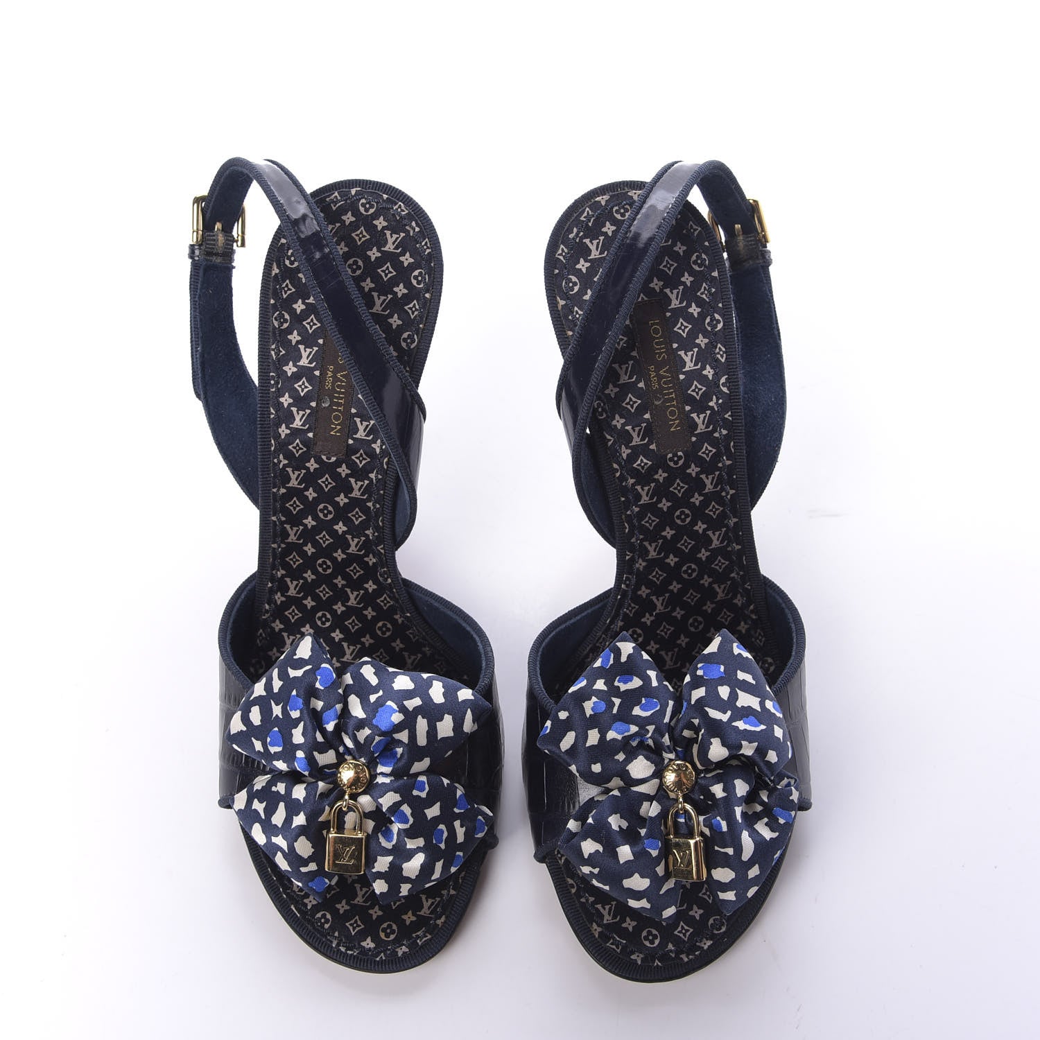 Louis Vuitton Crocodile Silk Bow Lock Slingback Pumps 36 5 of 9