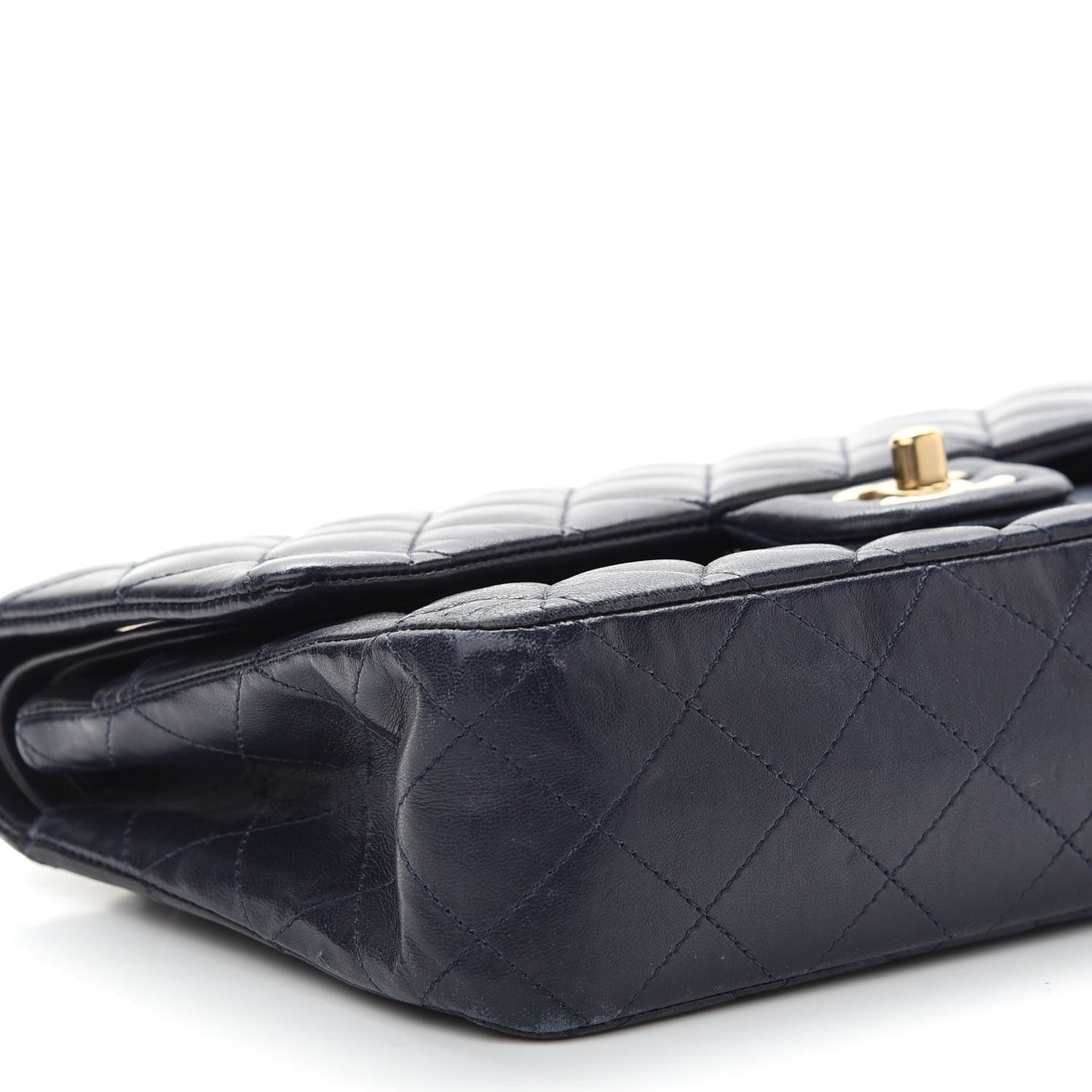 Lambskin Quilted Medium Double Flap Navy