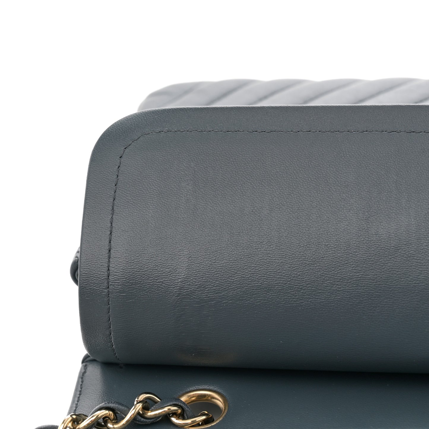 Lambskin Chevron Quilted Medium Double Flap Dark Grey