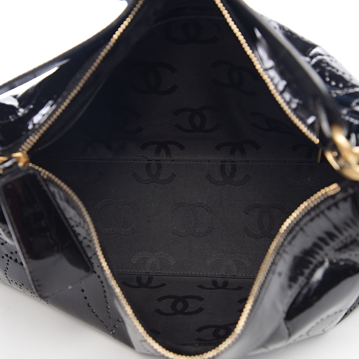 Chanel Patent Perforated Camelia Hobo Black 4 of 9
