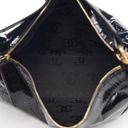 Chanel Patent Perforated Camelia Hobo Black 4 of 9