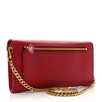Prada Saffiano Metal Wallet With Chain Fuoco 3 of 8