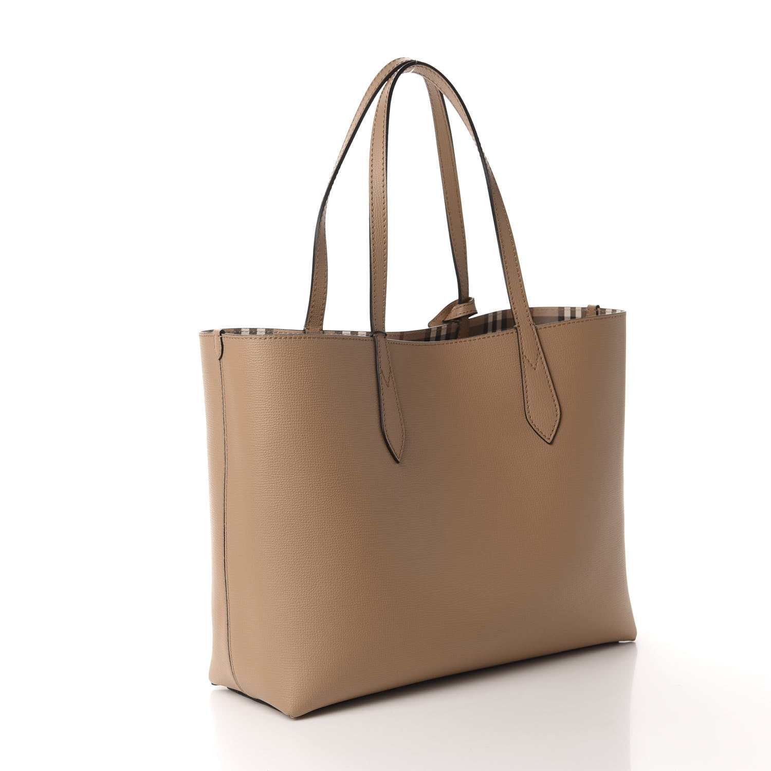 Burberry Grainy Calfskin Haymarket Check Medium Reversible Tote Camel 10 of 15