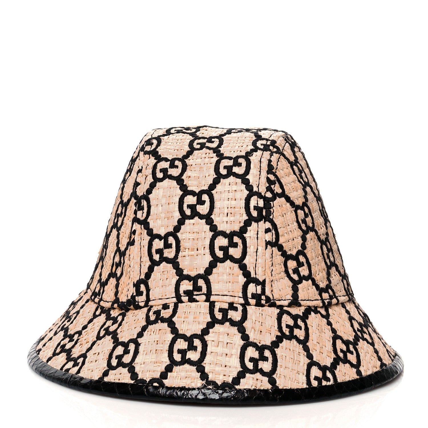 Gucci Raffia Elaphe GG Monogram Embroidered Fedora Hat L Ivory Black 5 of 8