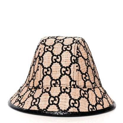 Gucci Raffia Elaphe GG Monogram Embroidered Fedora Hat L Ivory Black 5 of 8