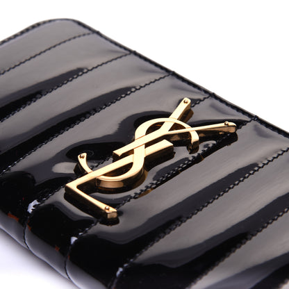 Saint Laurent Patent Calfskin Matelasse Monogram Vicky Zip Around Wallet Black 9 of 9