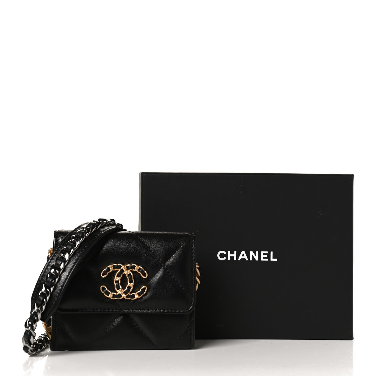 Chanel Lambskin Quilted Chanel 19 Flap Coin Purse With Chain Black 10 of 10