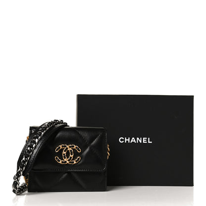 Chanel Lambskin Quilted Chanel 19 Flap Coin Purse With Chain Black 10 of 10