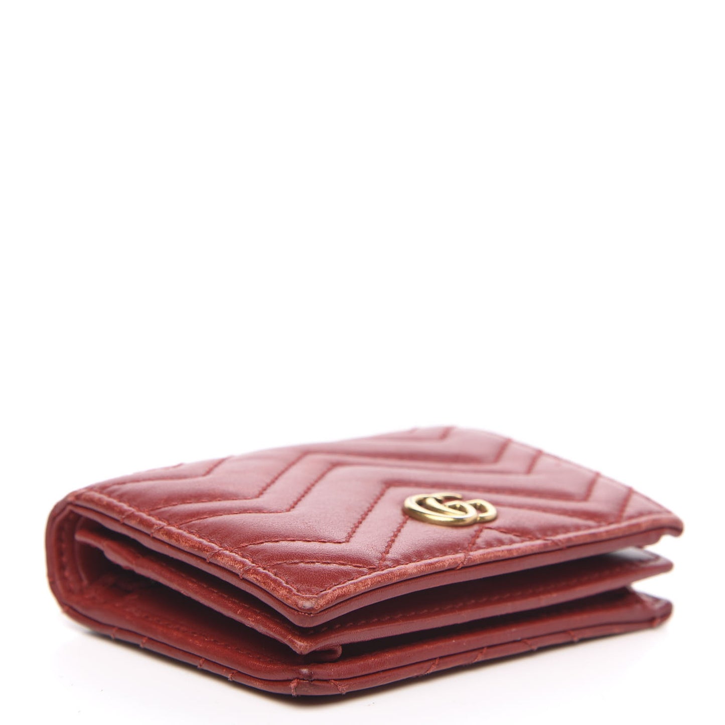 Calfskin Matelasse GG Marmont Card Case Wallet Hibiscus Red