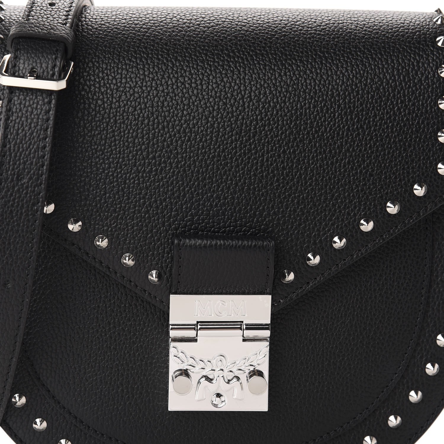 MCM Grained Calfskin Small Patricia Studded Crossbody Bag Black 10 of 10