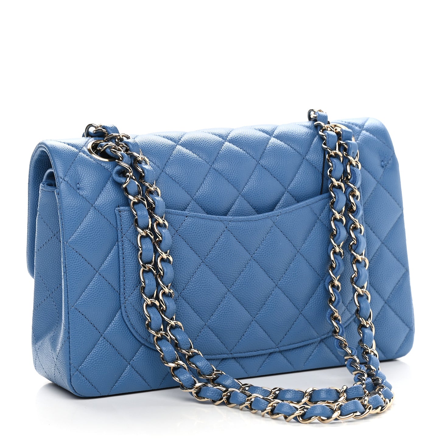 Caviar Quilted Small Double Flap Blue
