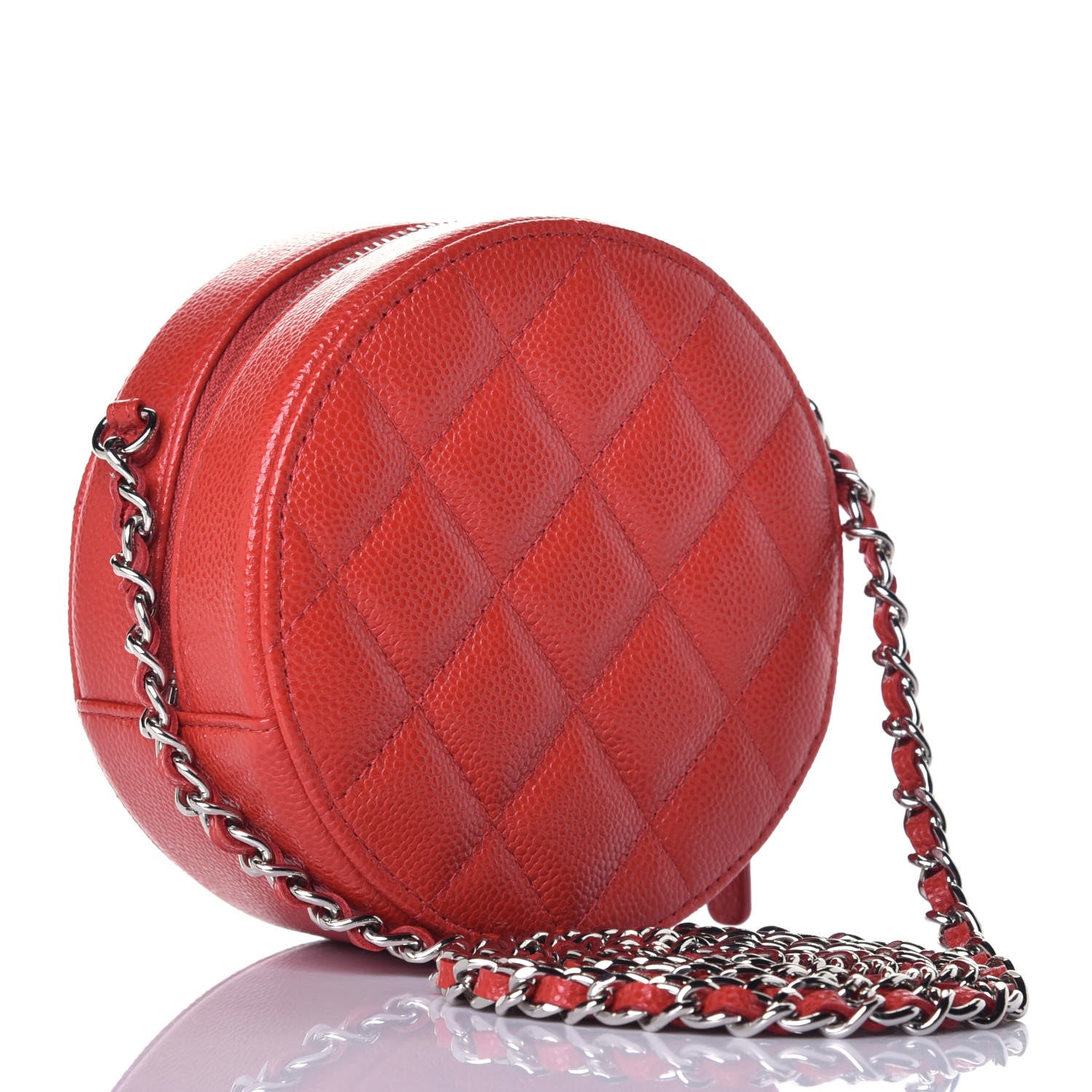 Chanel Caviar Quilted Round Clutch With Chain Red 3 of 9