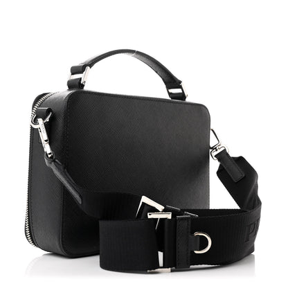 Prada Saffiano Travel Medium Brique Crossbody Bag Black 3 of 11