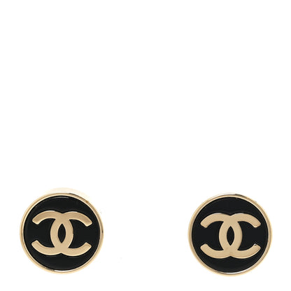 Chanel Resin CC Round Earrings Gold Black 1 of 5