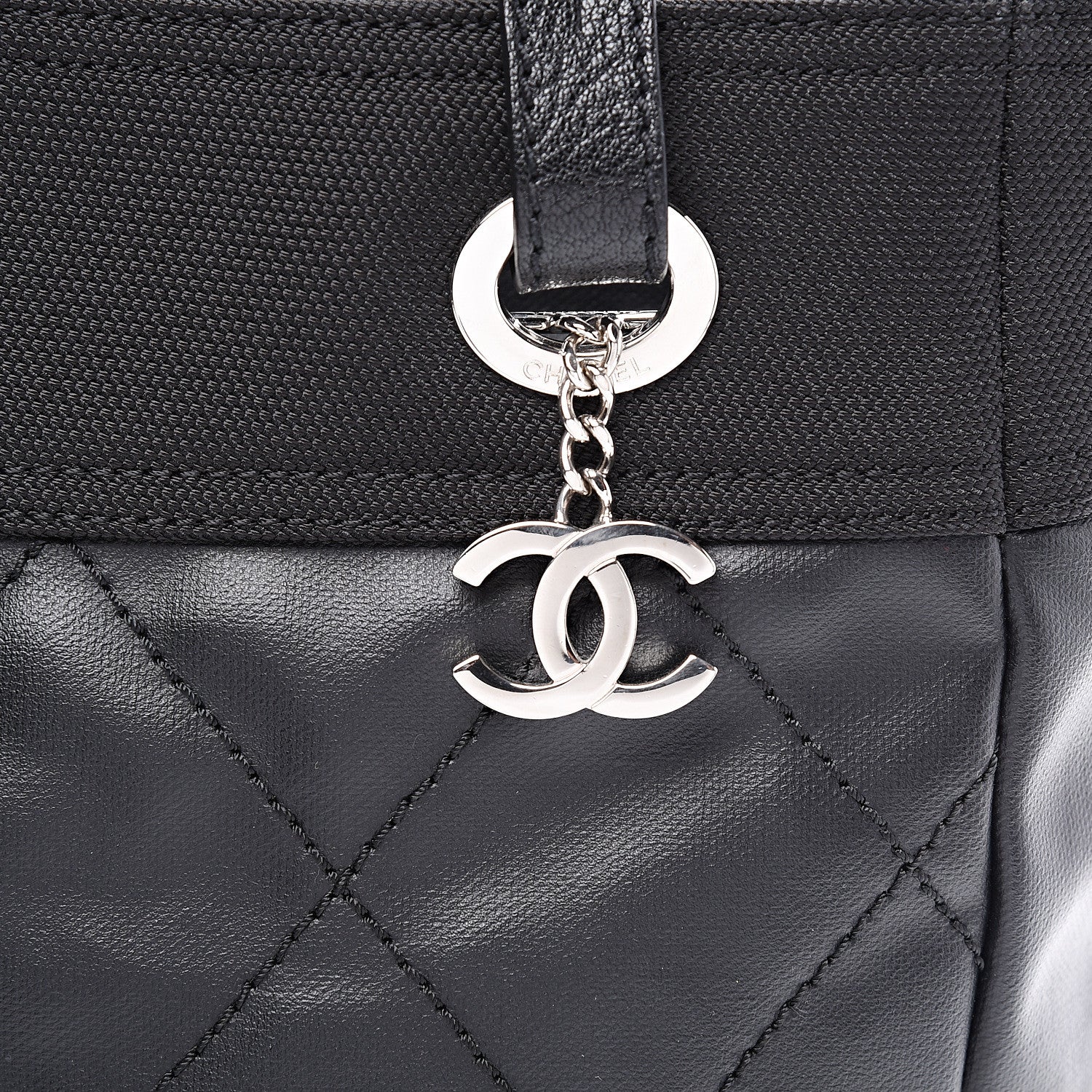 Chanel Coated Canvas Quilted Small Paris Biarritz Tote Black 9 of 9