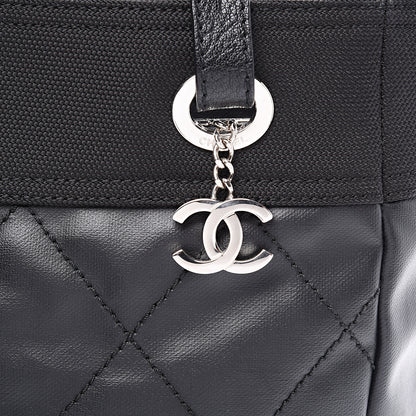 Chanel Coated Canvas Quilted Small Paris Biarritz Tote Black 9 of 9