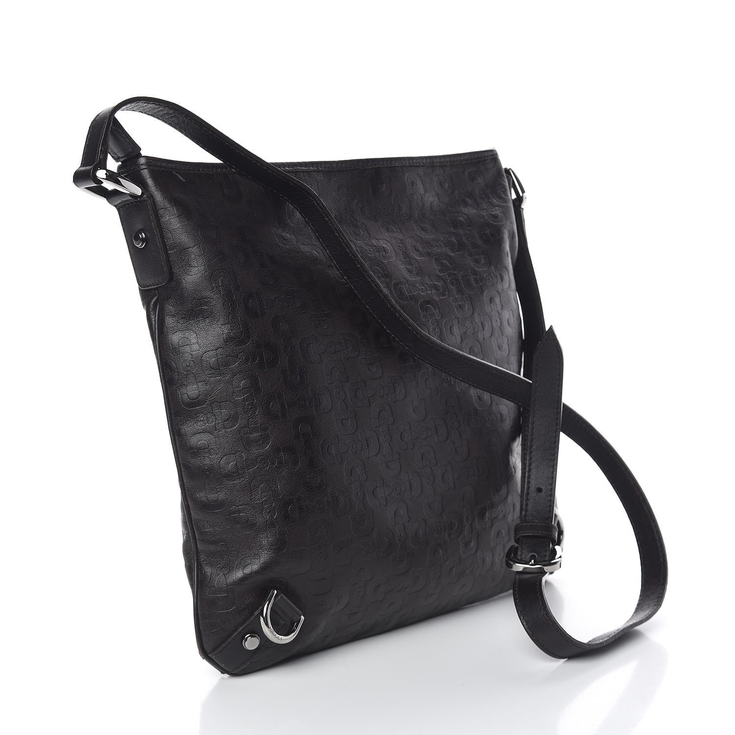 Gucci Calfskin Horsebit Embossed Abbey Messenger Dark Brown 3 of 13
