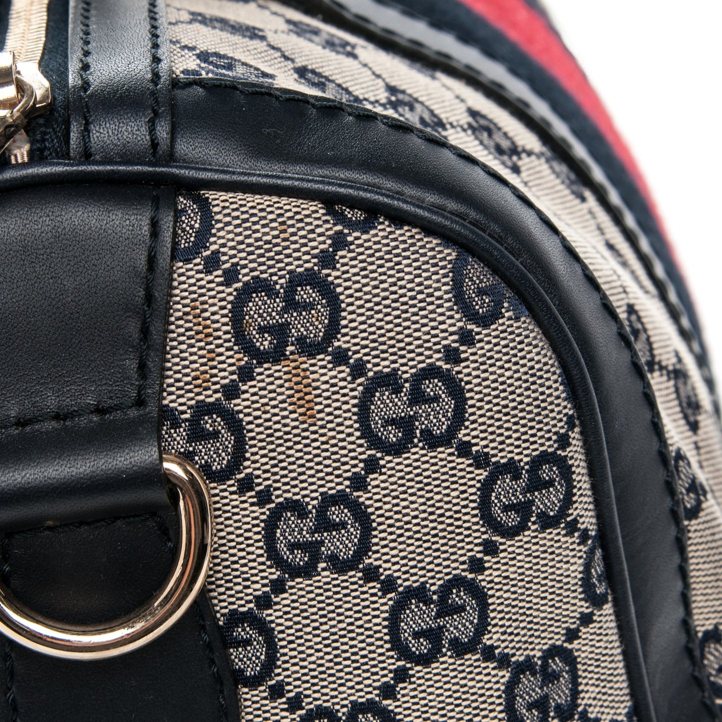 Monogram Selleria Calfskin Vintage Web Medium Boston Beige Blue