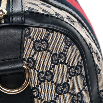 Gucci Monogram Selleria Calfskin Vintage Web Medium Boston Beige Blue 8 of 8
