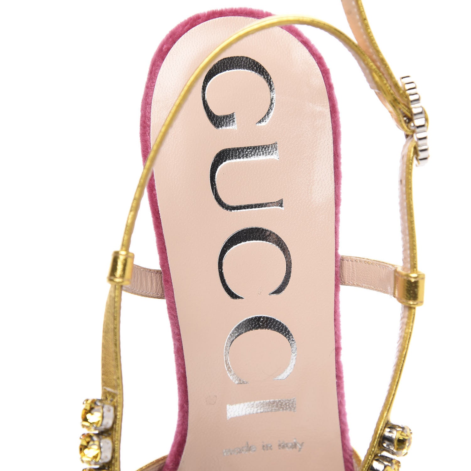 Gucci Velvet Nappa Crystal Zephyra Slingback Platform High Heel Sandals 37.5 Pink Gold 6 of 8