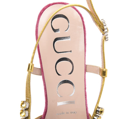 Gucci Velvet Nappa Crystal Zephyra Slingback Platform High Heel Sandals 37.5 Pink Gold 6 of 8