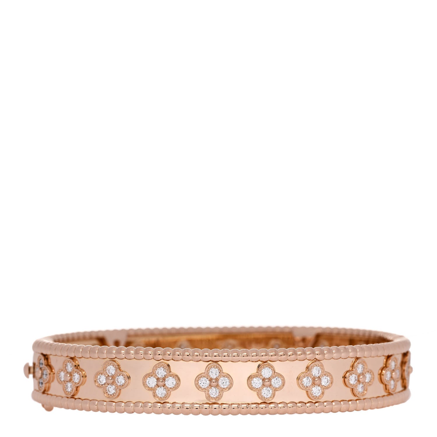 Van Cleef & Arpels 18K Rose Gold Diamond Perlee Clovers Bangle Bracelet M 2 of 3