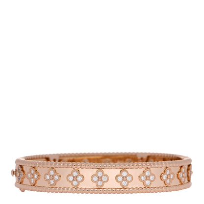 Van Cleef & Arpels 18K Rose Gold Diamond Perlee Clovers Bangle Bracelet M 2 of 3