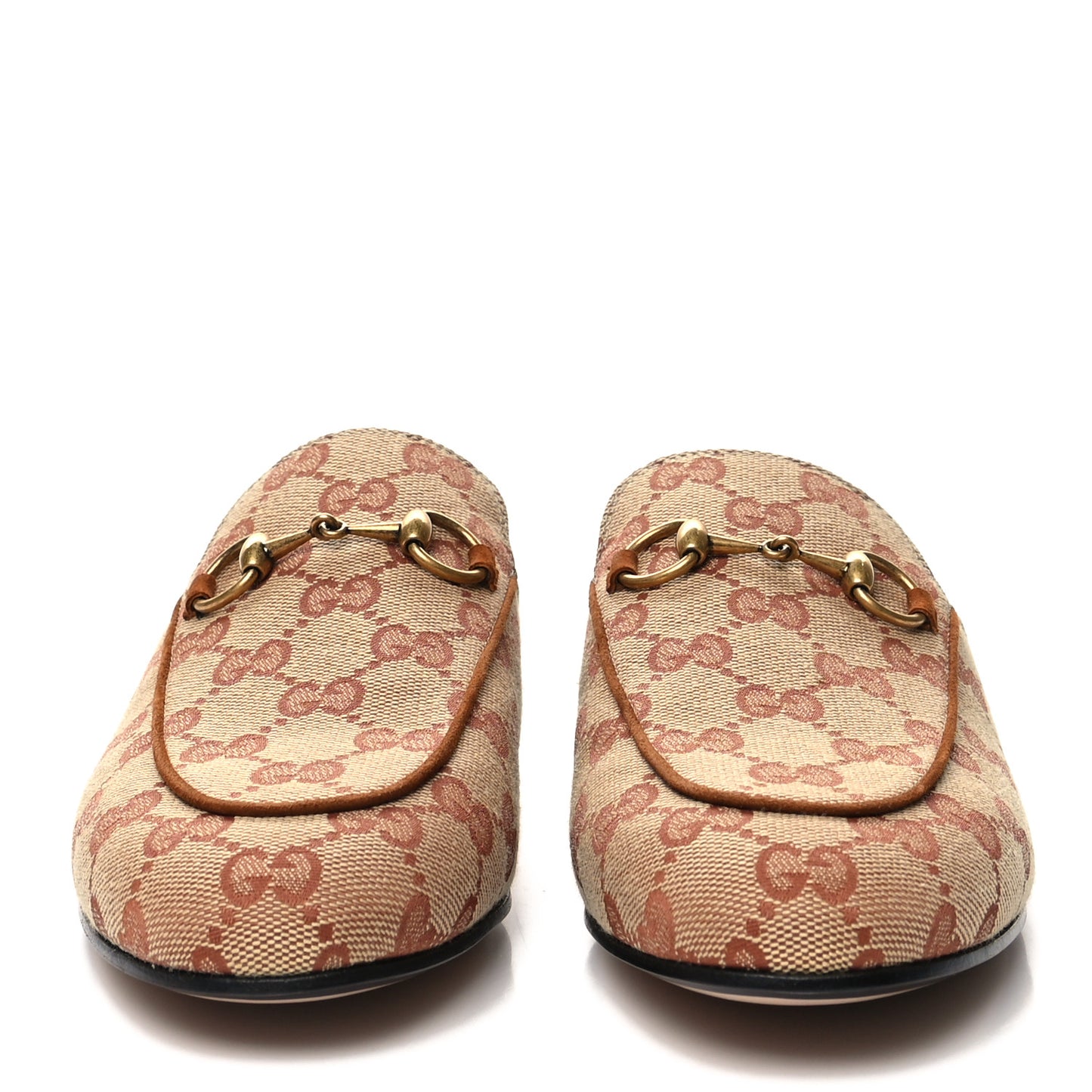 Canvas GG Monogram Horsebit Womens Princetown Slippers 37 Beige Ruggine Rust