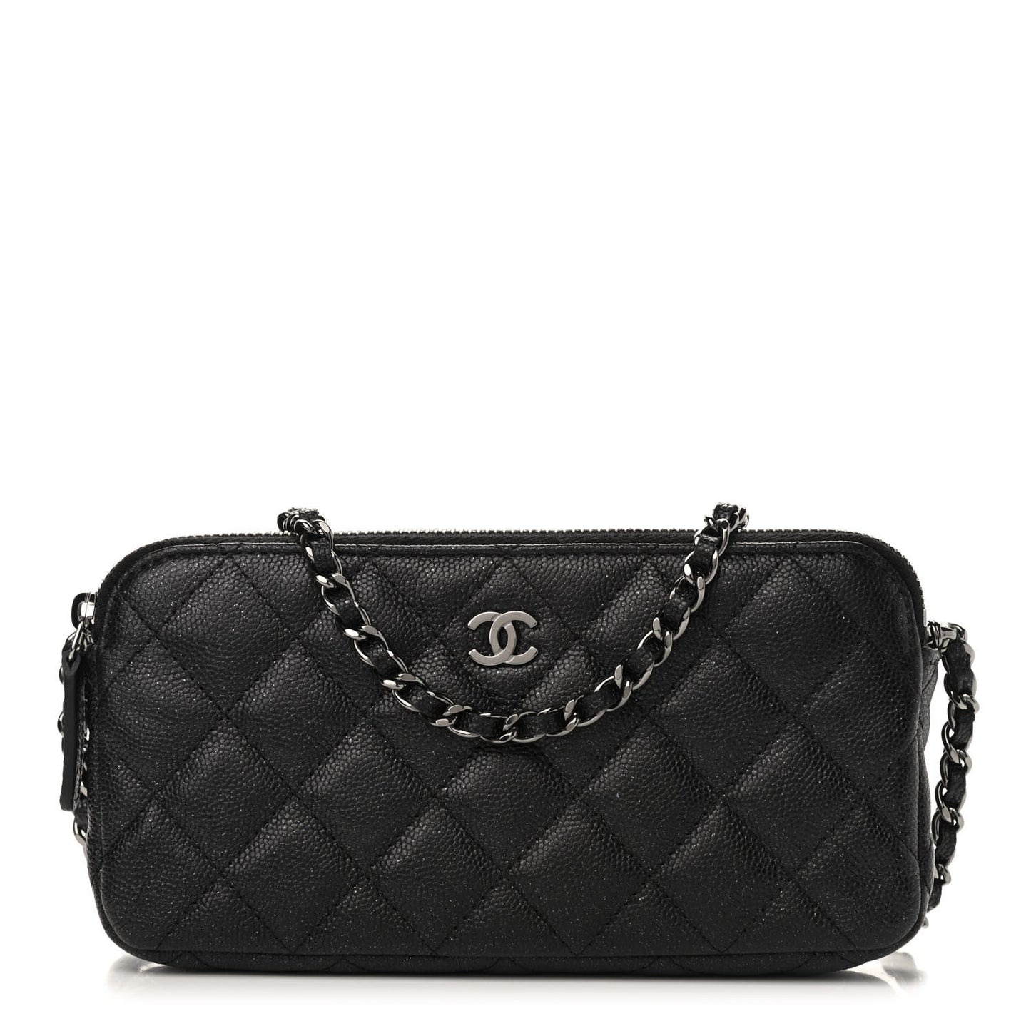 Iridescent Caviar Quilted Small Clutch With Chain Black