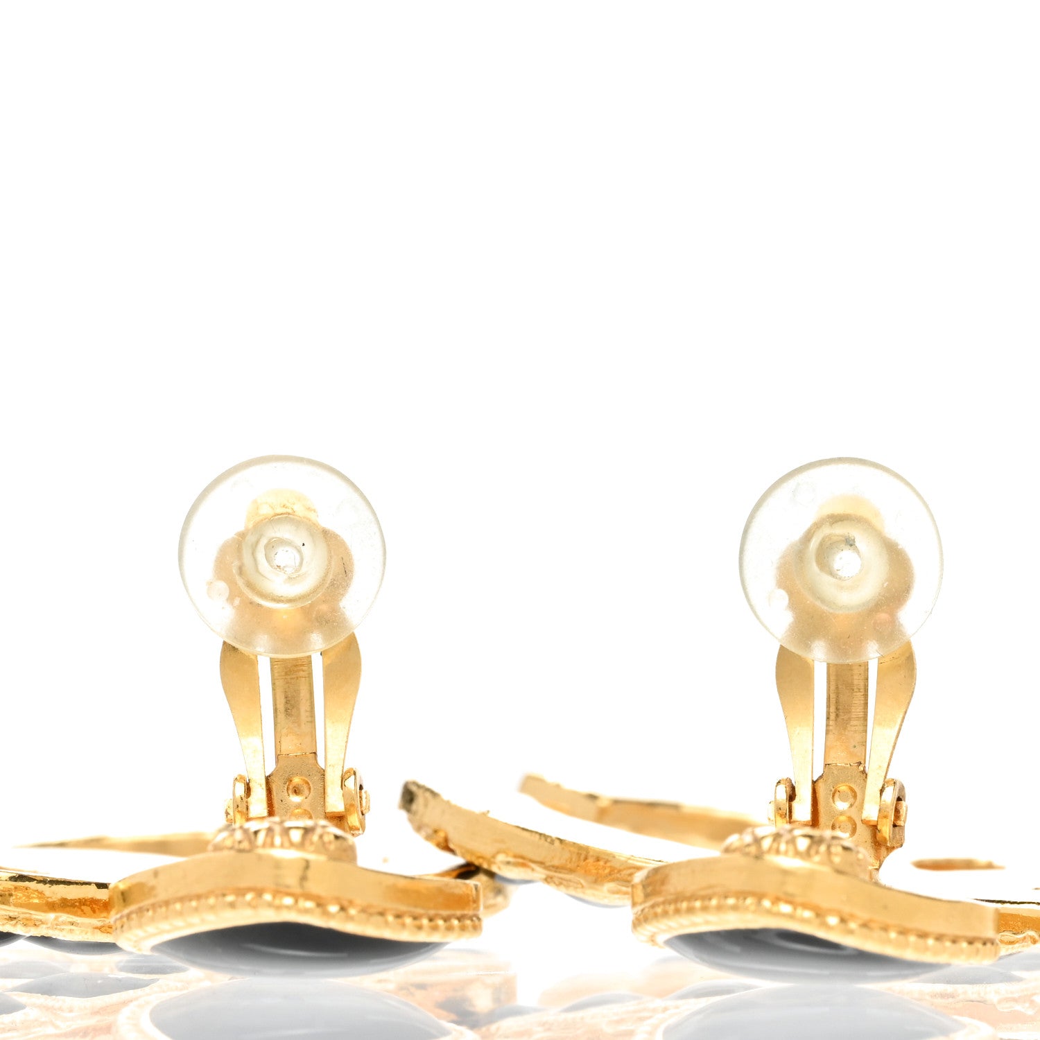 Chanel Resin Along The Nile CC Clip On Earrings Gold Black 4 of 4