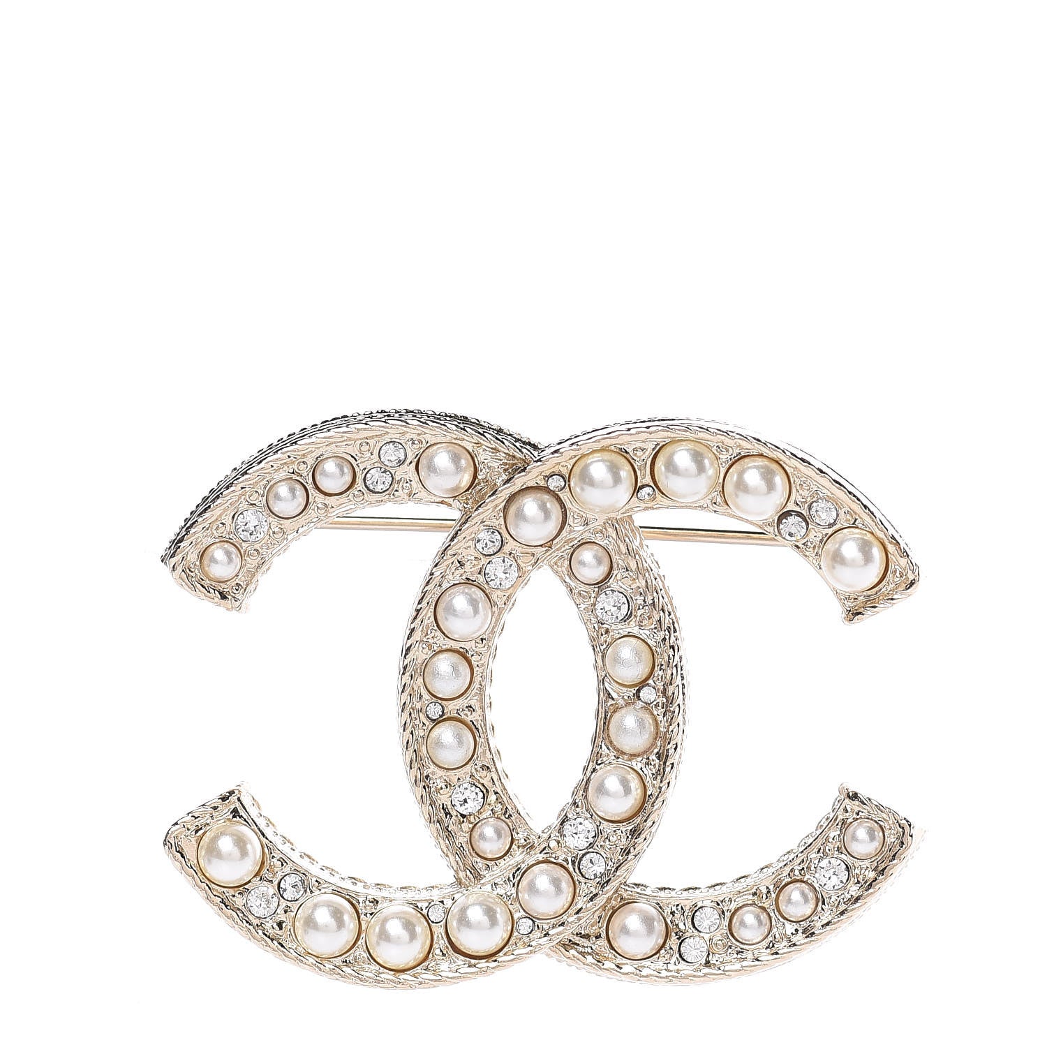 Chanel Pearl Crystal CC Brooch Gold 1 of 5