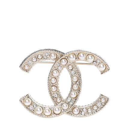 Chanel Pearl Crystal CC Brooch Gold 1 of 5