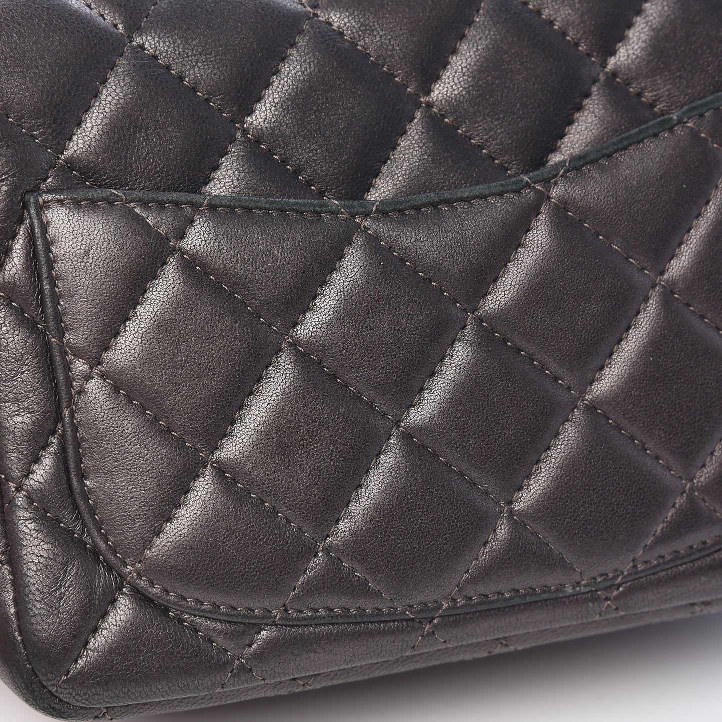 Metallic Lambskin Quilted Mini Square Flap Grey