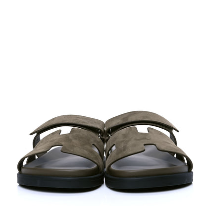 Hermes Suede Goatskin Womens Chypre Sandals 41 Vert Army 2 of 4