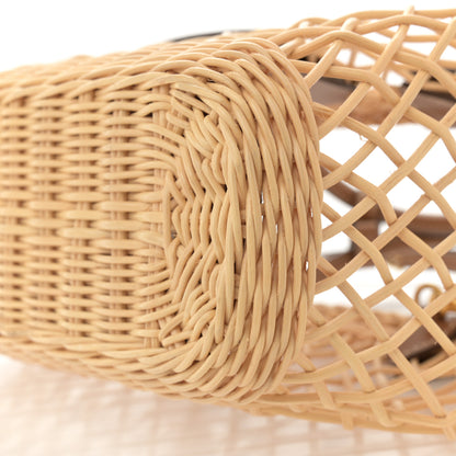 Miu Miu Woven Fabric Calfskin Logo Basket Bag Tan Caramel 9 of 9