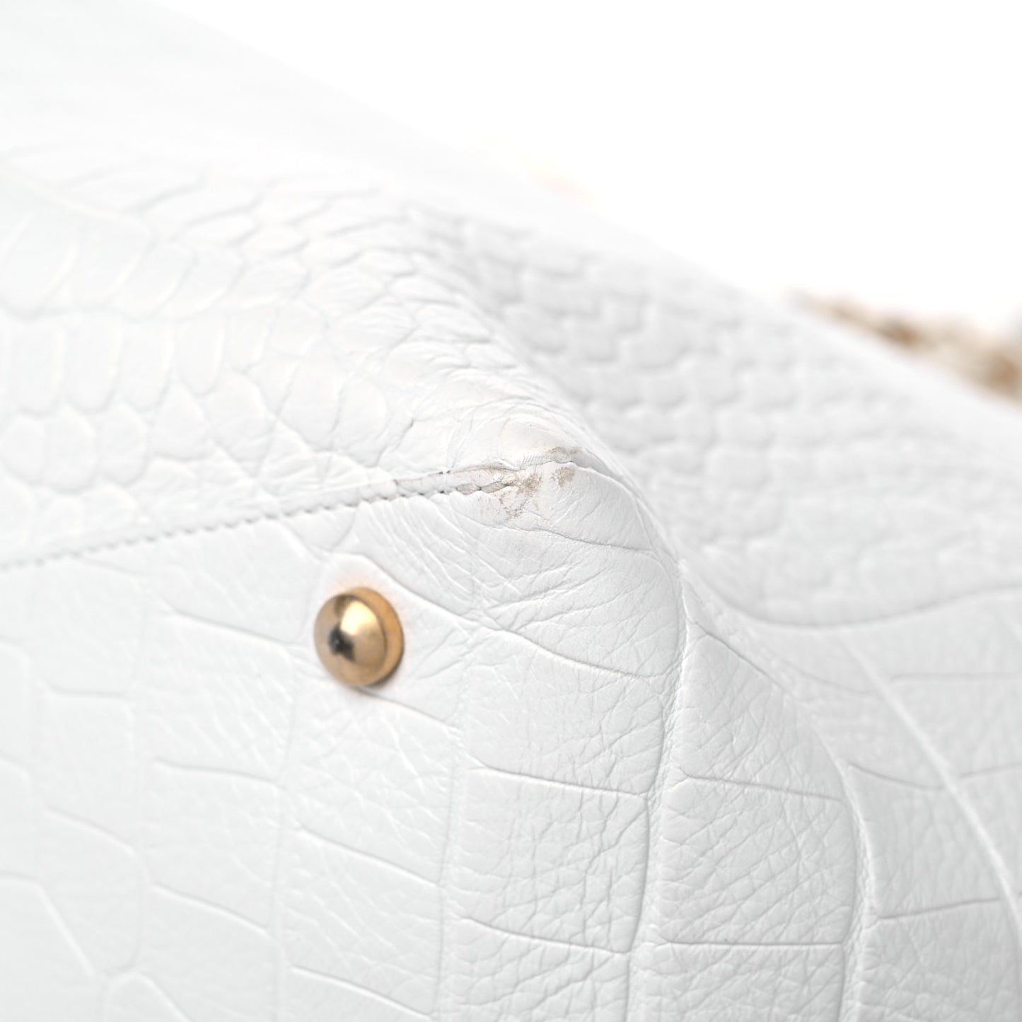 Calfskin Crocodile Embossed Cocodile Shopping Tote White