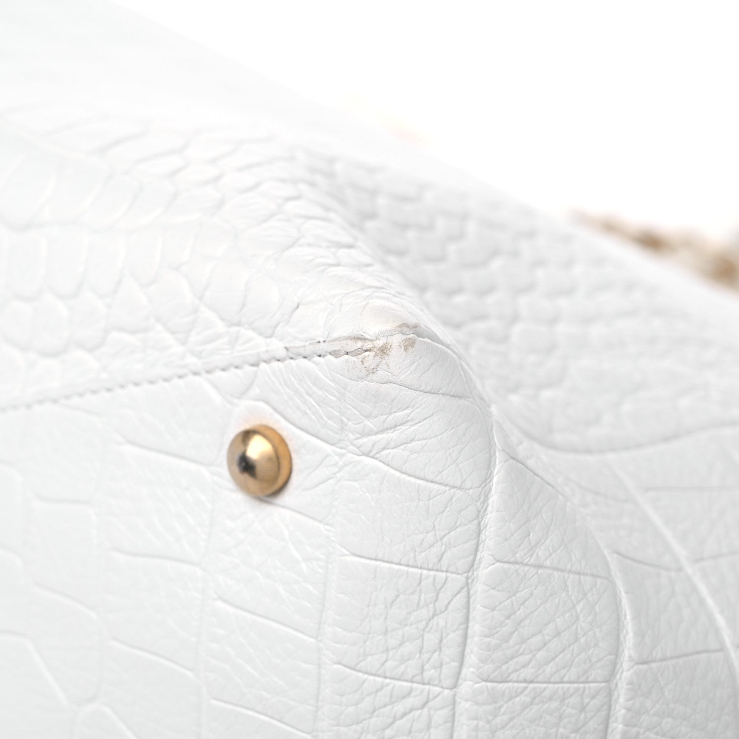 Chanel Calfskin Crocodile Embossed Cocodile Shopping Tote White 9 of 17