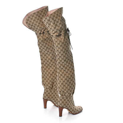 Gucci Monogram Over the Knee Boots 37.5 Beige Ebony 3 of 7